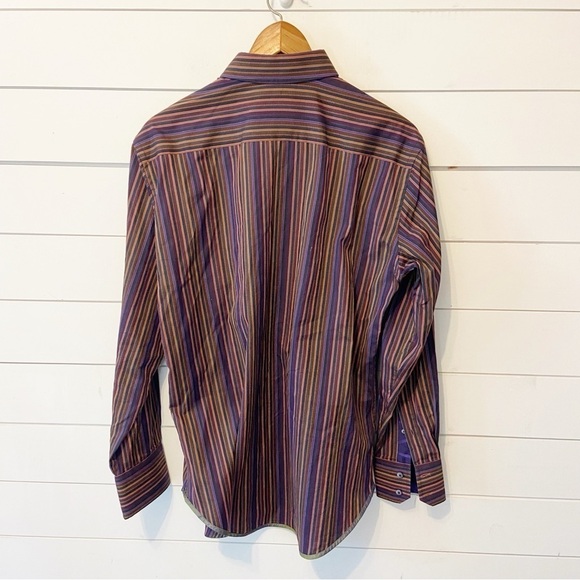 Robert Graham Men’s Buttondown Stripped Cotton Dress Shirt Flip Cuff Size Medium - Picture 2 of 12